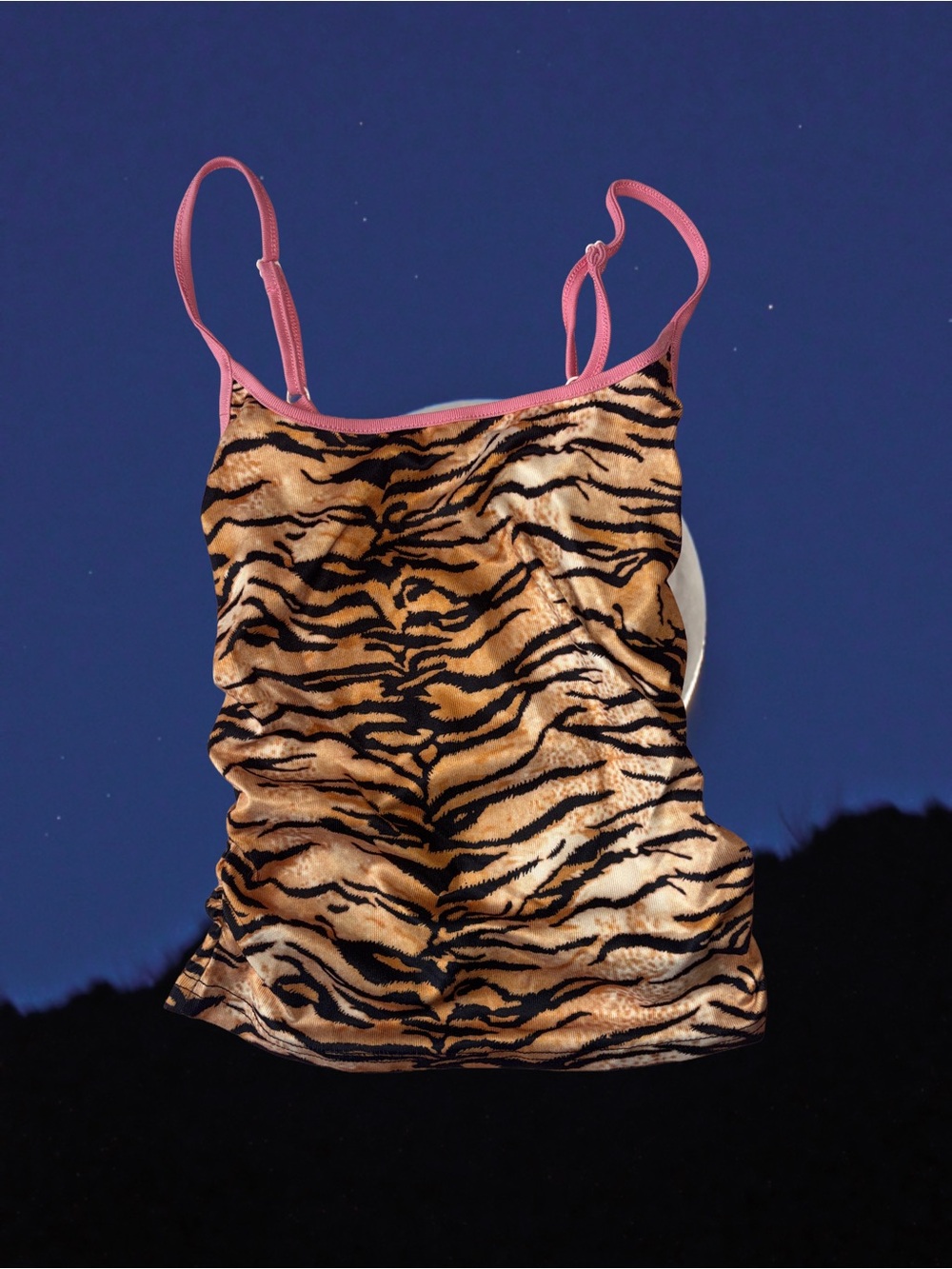 Tiger Print Satin Cami with Pink Trim